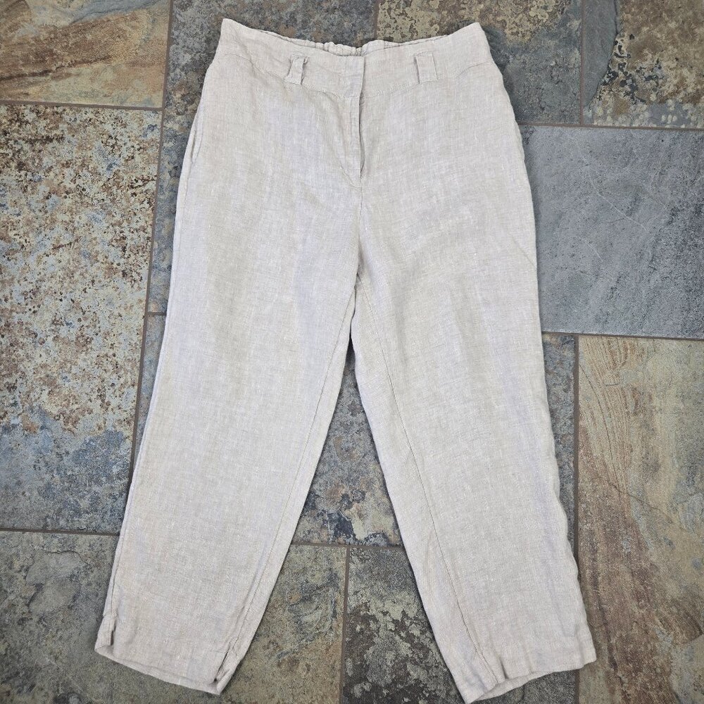 Chico's Size 1 (US 8) Cream 100% Linen Pants Zip Fly Pockets Belt Loops